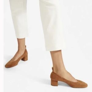 Everlane Italian Suede Block heel pump 8.5 Cognac
